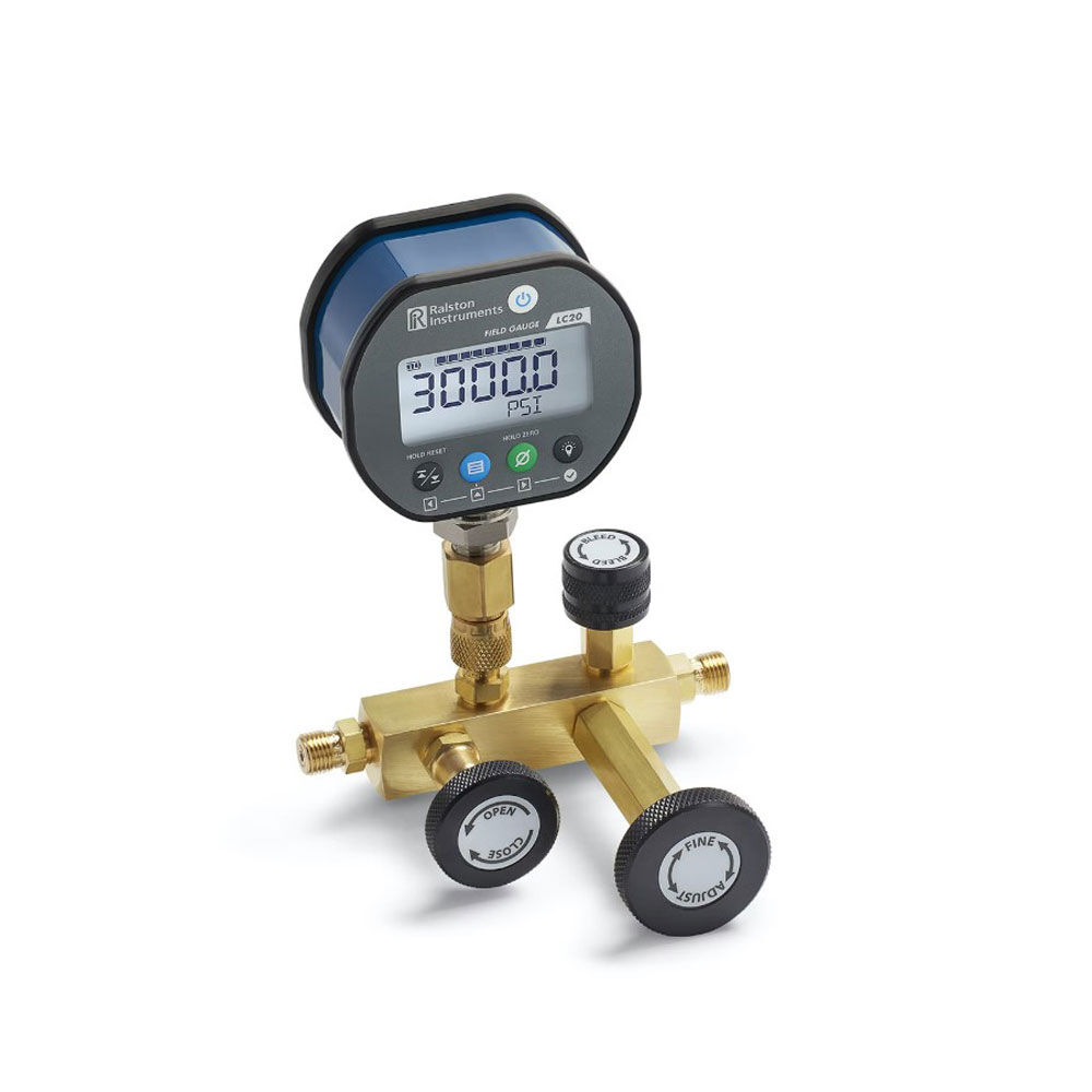 Colector de calibración QTCM-KIT1-GR de Ralston Instruments, manómetro LC20 de 3000 psi, mangueras y adaptadores